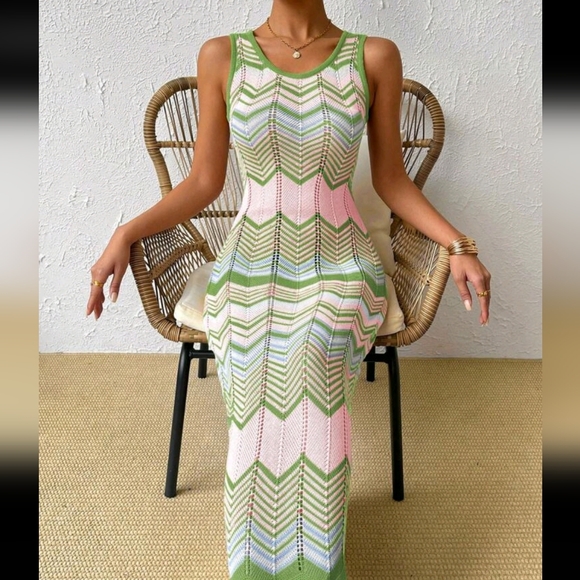 Pattern Pointelle Knit Sweater Dress - Picture 4 of 6